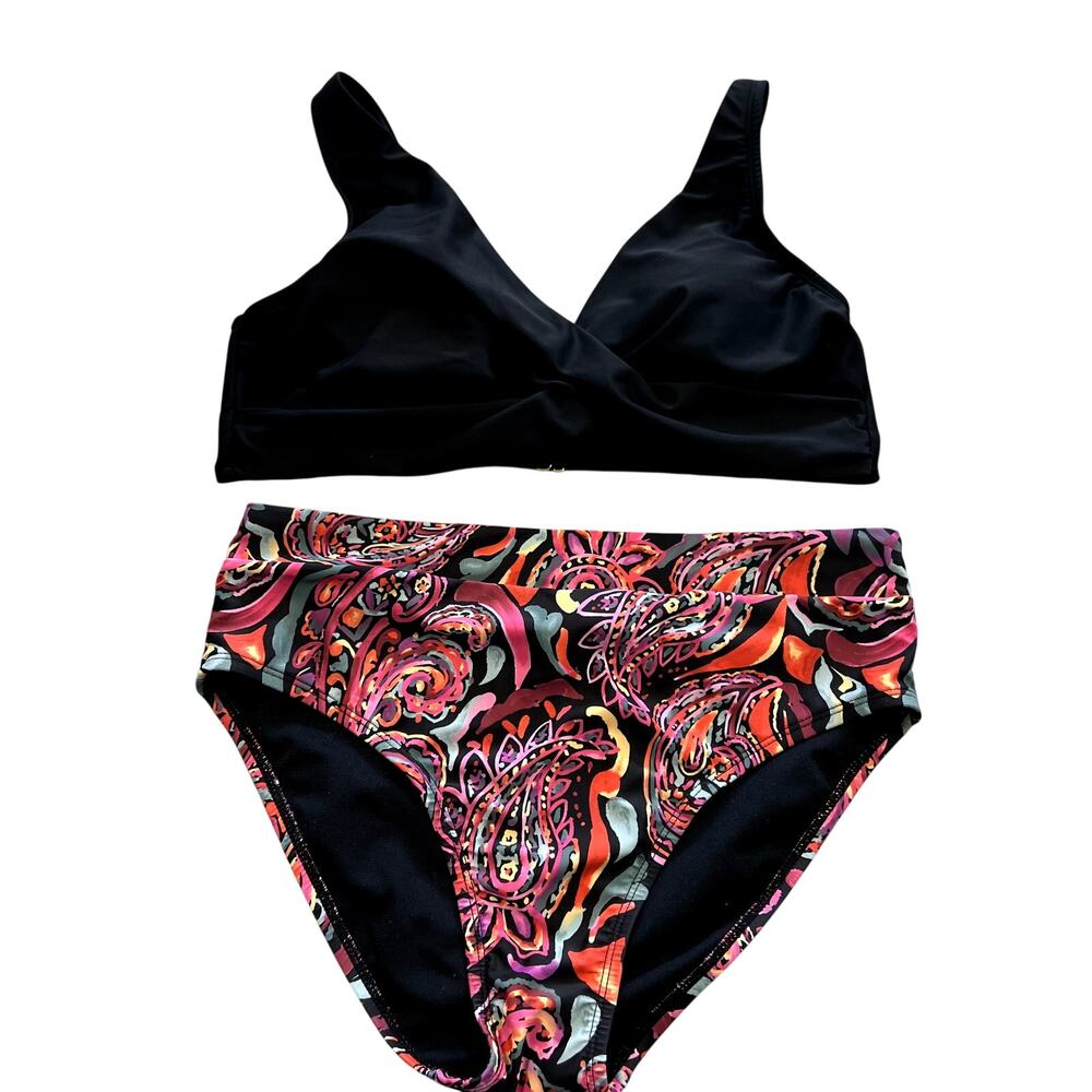 Aqua Couture Paisley + Black Bikini Swimsuit Size Women's M/L
